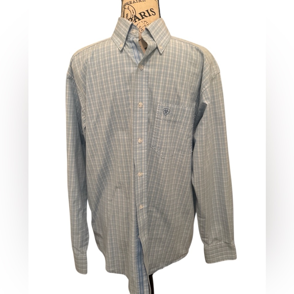 Ariat Blue Casual Button Down Shirt with Plaid Design